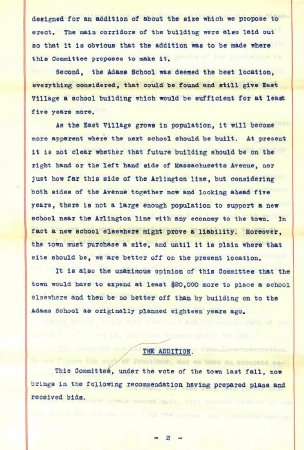 Report of Committee for Adams School, 1931