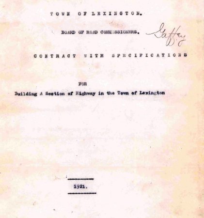 Contract, section of highway in Lexington, 1921