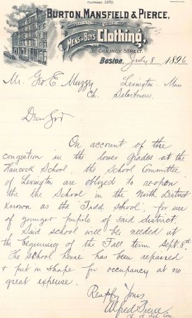 Letter about reopening the Tidd School, 1896