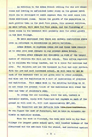 Report of Committee for Adams School, 1931