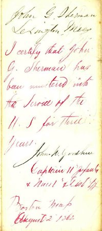 Enlistment record, John G. Sherman, 1862