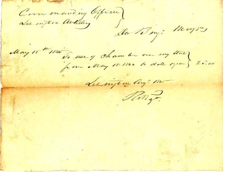 Invoice for Artillery use of chamber over store, 1845