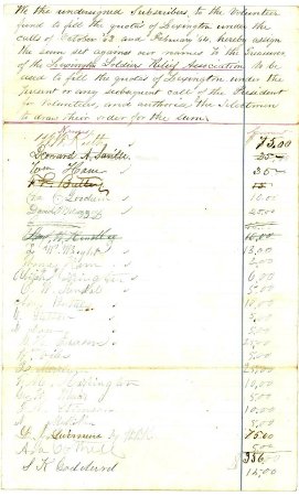 List of subscribers for funds to fill quotas, c. 1864