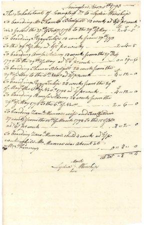 Invoice of Lydia Winship for boarding paupers, 1793