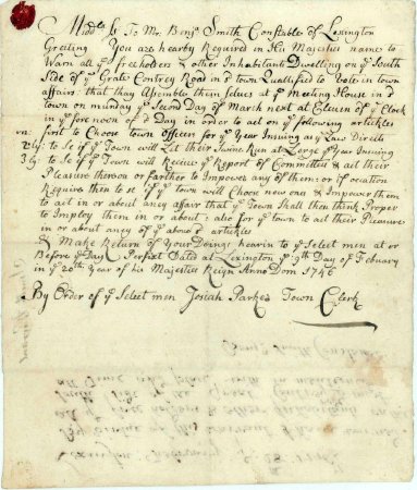 Warrant for Town Meeting, 1746