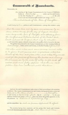 Order, Middlesex County Comm. to Town of Lex., 1899