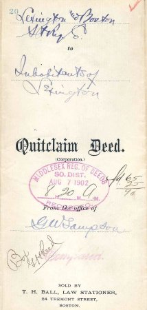 Deed, Lexington and Boston Street Railway to Town, 1902