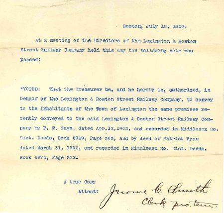 Deed, Lexington and Boston Street Railway to Town, 1902