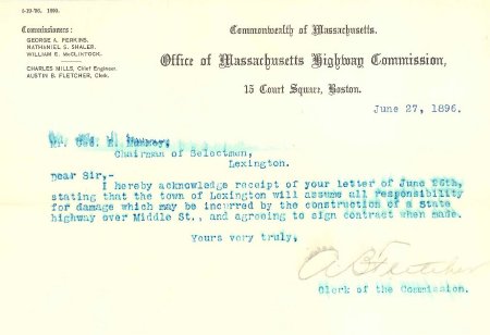 Letter, Mass. Highway Comm. to Selectmen, 1896