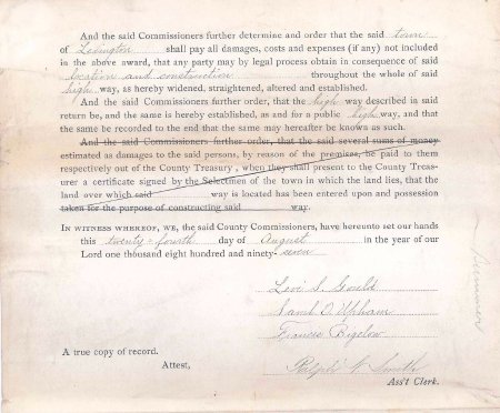 Order, Middlesex County Commissioners to the Selectmen of Bedford, 1897